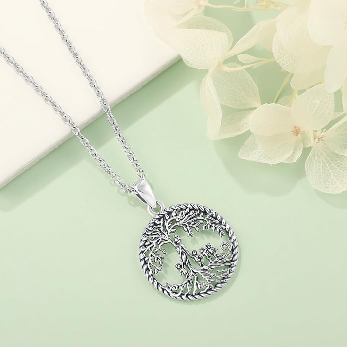 Odinstone Tree of Life Necklace, Sterling Silver Pendant for Women Family Tree Necklaces Jewelry for Mom/Wife/Grandma(With Fine Gift Box)