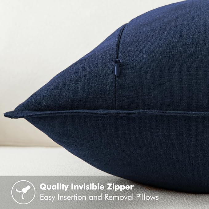 MIULEE Decorative Linen Pillow Covers 24x24 Inch Navy Blue | Boho Farmhouse Neutral Couch Throw Pillows for Bed, Pack of 2 Accent Coastal Modern Pillowcases, Sofa Livingroom Home Decor
