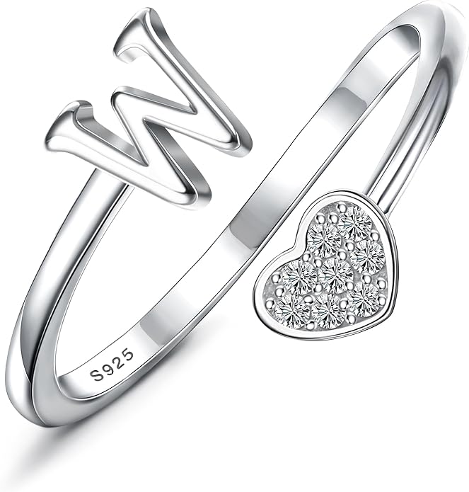 MILACOLATO 925 Sterling Silver Initial Rings for Women Teen Girl 18K Gold Plated Heart Initial Rings Adjustable Capital Letter Ring Stackable Thumb Pinky Rings for Daughter Birthday Bridesmaid Gifts Jewelry, A to Z