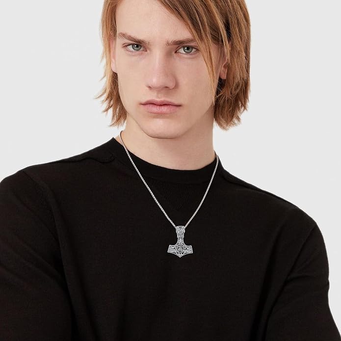 Thor Hammer Necklace 925 Sterling Silver Norse Viking Thor Hammer Pendant Mjolnir Necklace for Men Amulet Jewelry Gifts for Men