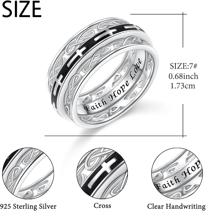 Cross/Butterfly/Evil Eye/Tree of Life/Celtic Knot/Sunflower/Lotus Spinner Ring 925 Sterling Silver Fidget Rings for Anxiety Stress Relieving ADHD Autism Rings Jewelry Gift for Women