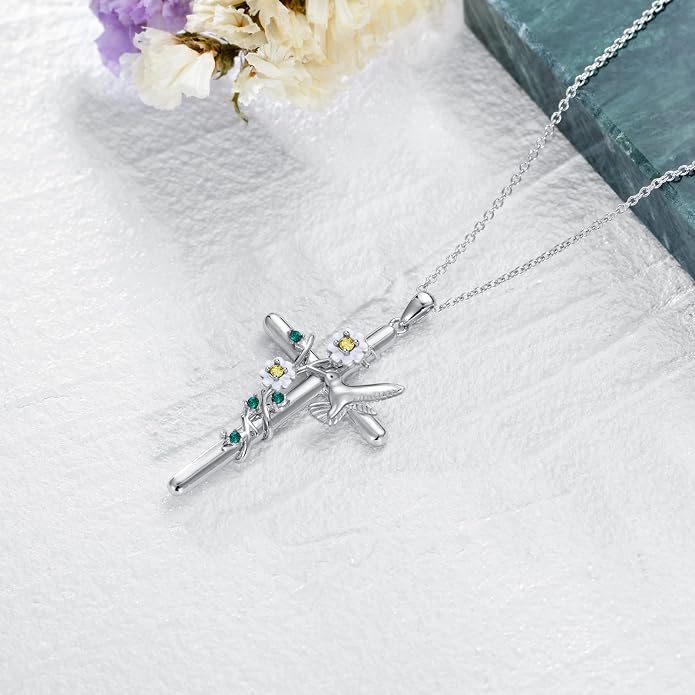 Cross Necklace for Women 925 Sterling Silver I Love You Necklace Religious Jewelry with Gift Box for Mother Daughter