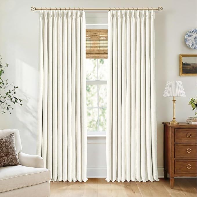 CAPALOCA Pinch Pleated Curtains Blackout, Linen Blackout Curtains 90 inches Long for Bedroom, Thermal Insulated Pinch Pleated Drapes for Living Room, 70" W x 90" L (Pack of 2),Natural Linen