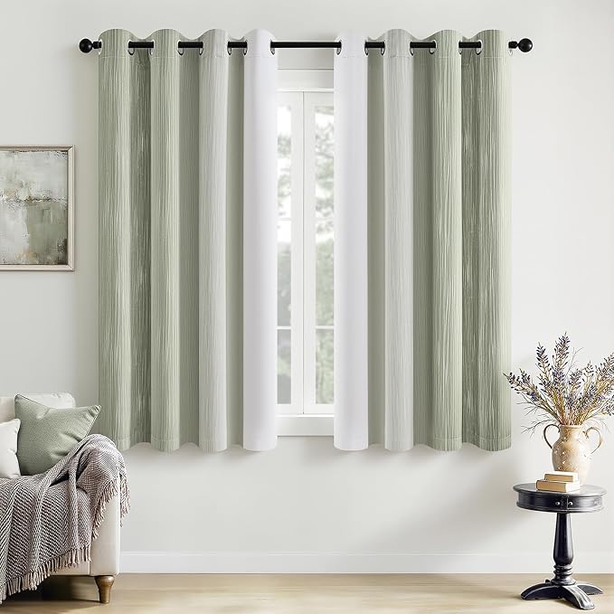 MIULEE Sage Green and Greyish White Ombre Blackout Curtains, Full Room Darkening Thermal Insulated 63 Inches Long Drapes for Bedroom/Living Room Grommet Window Treatments Modern 52Wx63L, Set of 2