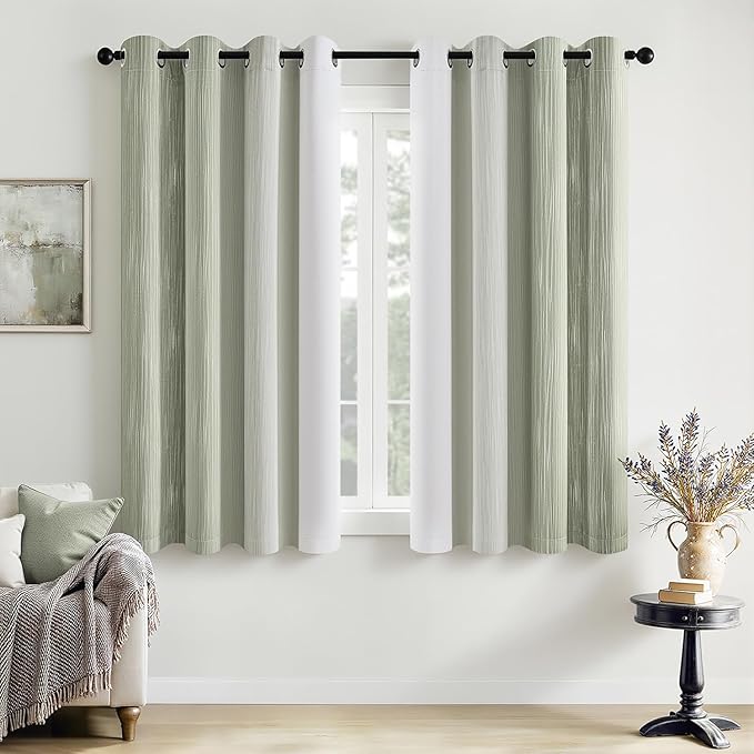 MIULEE Sage Green and Greyish White Ombre Blackout Curtains, Full Room Darkening Thermal Insulated 54 Inches Long Drapes for Bedroom/Living Room Grommet Window Treatments Modern 52Wx54L, Set of 2