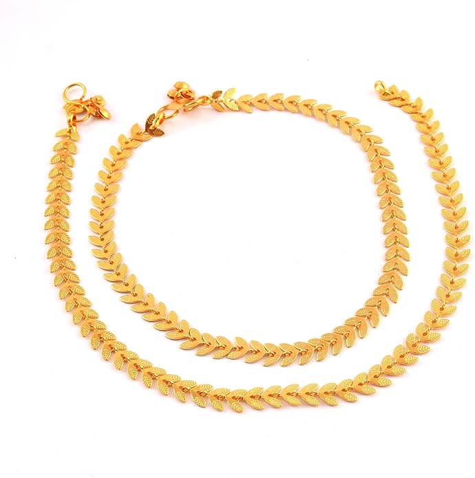 Jewar Anklet Payal Indian Traditional CZ Ad Plain Simple Handmade Natural Gold Plated Jewelry