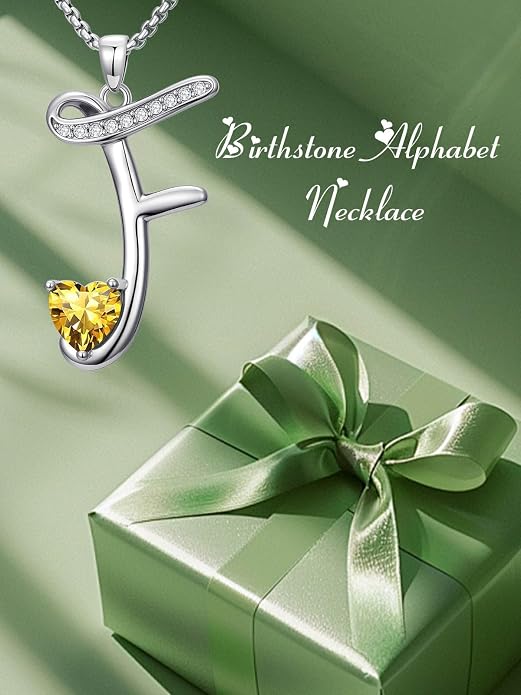 Birthday Gifts for Women Alphabet A to Z Initial Birthstone Pendant Necklaces for Women - 18k White Gold Plated Personalized Name Jewelry Anniversary Graduation Gifts for Wife Her Daughter Girlfriend(with Gift Box)