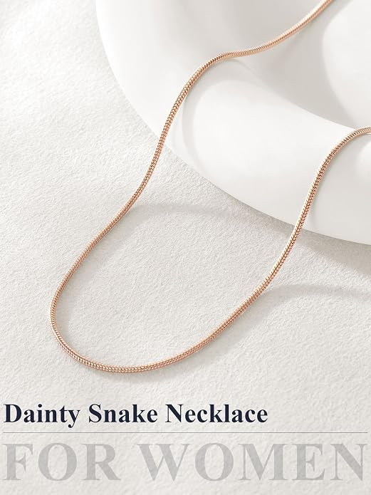 U7 Snake Necklace for Women 14K Gold Plated/Silver/Rose Gold/Black Chain Necklace Hypoallergenic, Stainless Steel Tiny Snake Chain Necklace 1/1.2/1.5/2MM, 14-30" Adjustable Minimalist Gift