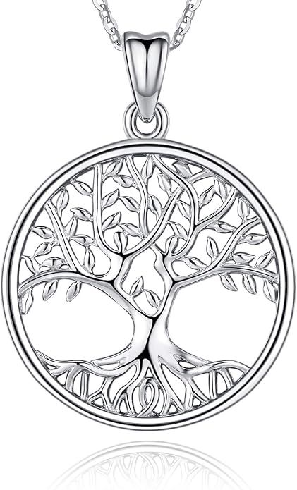 Tree of Life Necklace for Women, Sterling Silver Pendant with 18'' Chain, Jewelry Gifts for Women Grandma Wife Mom (with Gift Box)
