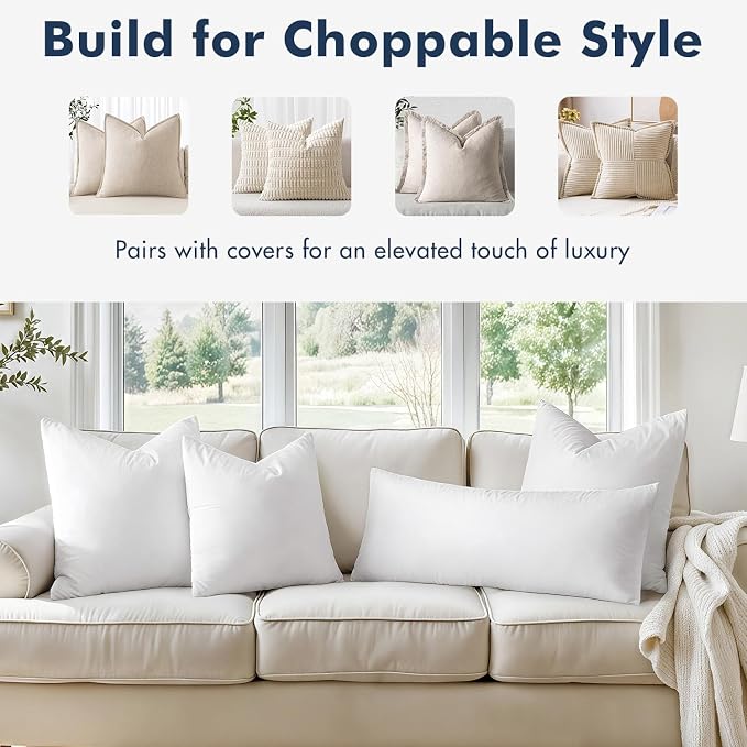 MIULEE 22x22 Pillow Inserts, Set of 2 Feather Down Throw Pillows | Choppable and No Smell, Double-Layer Down-Proof Cotton Cover, Decorative Pillows for Couch Sofa and Bed