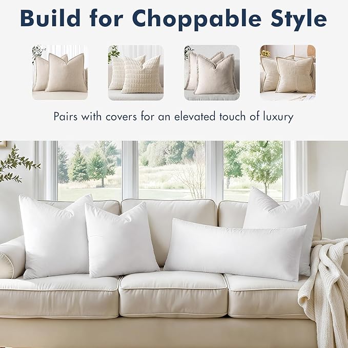 MIULEE 16x16 Pillow Inserts, Set of 2 Feather Down Throw Pillows | Choppable and No Smell, Double-Layer Down-Proof Cotton Cover, Decorative Pillows for Couch Sofa and Bed