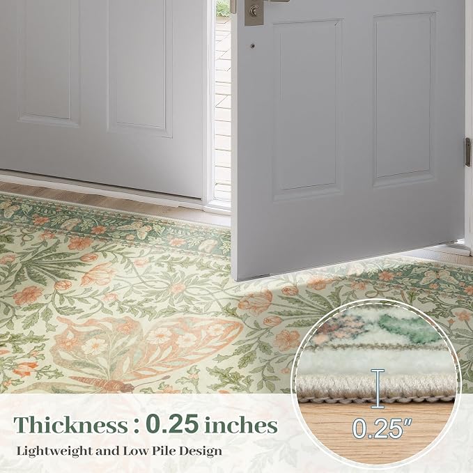 Collive 5x7 Butterfly Area Rug, Vintage Floral Rug for Girls Bedroom Washable Non Slip, Soft Boho Insect Carpet for Living Room Nursery Kids Room Playroom, Grass Green