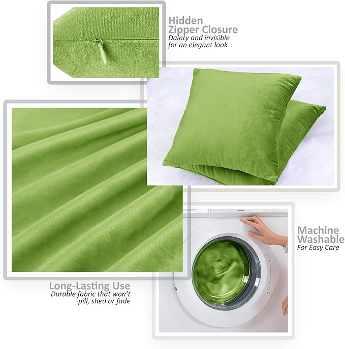 Nestl Throw Pillow Covers, Cozy Velvet Decorative Outdoor Pillow Covers 16 x 16 Inches, Soft Solid Cushion Covers for Sofa, Bed and Car, Set of 2 - Garden Green