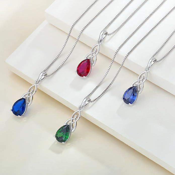 STARCHENIE Teardrop Necklace for Women 925 Sterling Silver Irish Celtic Knot Pendant Birthstone Jewelry