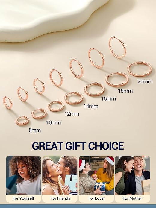 PROSTEEL Hoop Earrings for Women, Huggie Hoop with 925 Sterling Silver Post, 8/10/12/14/16/18/20mm Small Huggie Hoops, 14K Gold Plated/Silver/Black/Rose Gold Hypoallergenic Earrings Jewelry