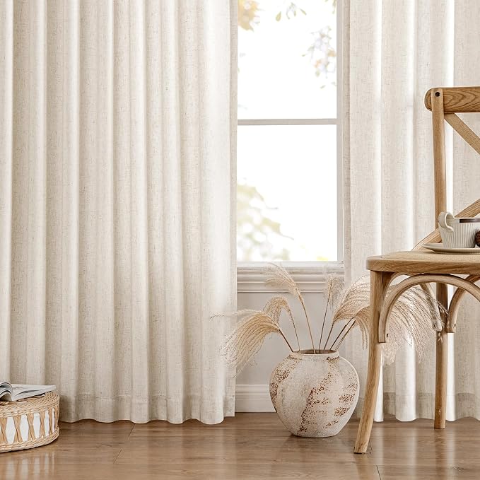 MIULEE Non-See-Through Privacy Linen Curtains 52Wx108L Inch Cream | 2 Panels, Light Filtering, Semi Sheer Window Curtains, Farmhouse Textured, Back Tab Drapes for Bedroom Living Room