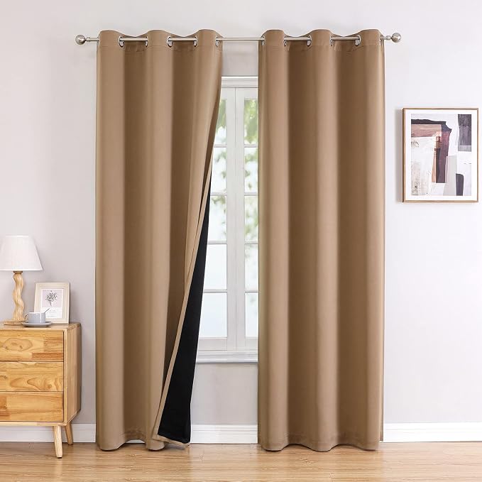 ChrisDowa 100% Blackout Curtains for Bedroom 78 Inches Long 2 Panels Set | 2 Thick Layers, Thermal Insulated, Light Blocking, Grommet, Window Treatment, Living Room Drapes, Cappuccino, 42 x 78 Inch