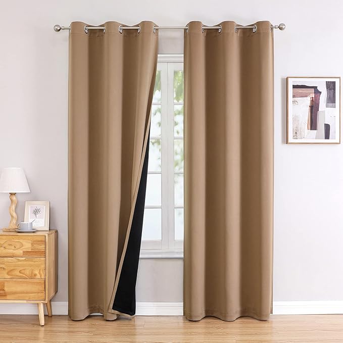ChrisDowa 100% Blackout Curtains for Bedroom 84 Inches Long 2 Panels Set | 2 Thick Layers, Thermal Insulated, Light Blocking, Grommet, Window Treatment, Living Room Drapes, Cappuccino, 42 x 84 Inch