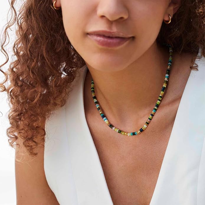 KELORIS PATH Beaded Necklace for Women, Colorful Gemstone Boho Bead Choker for Beach, Trendy Summer Natural Stone Jewelry Gifts