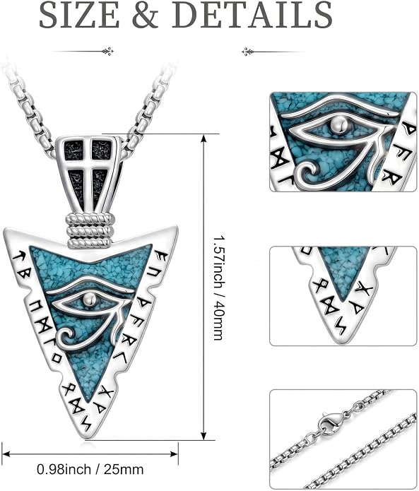 Viking Turquoise Arrowhead Necklace for Men Celtic/Evil Eye/Ankh/Valknut/Compass Arrow Head Pendant Fathers Day Birthday Gifts
