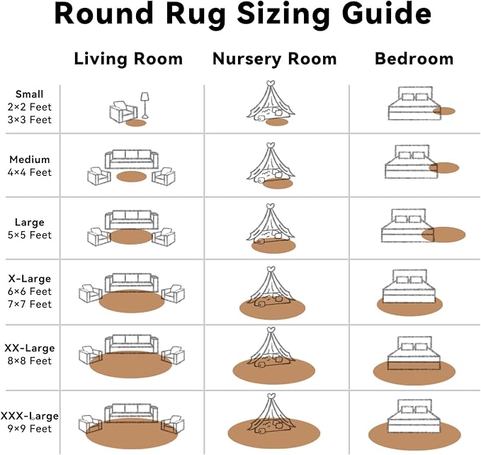 OLANLY Khaki Round Rugs for Bedroom - Machine Washable, 7 ft Circle Area Rugs for Living Room, Soft and Fluffy Shaggy Carpet for Teen Girl and Boys, Nursery Rooms, Dorms, Home Decor Aesthetic