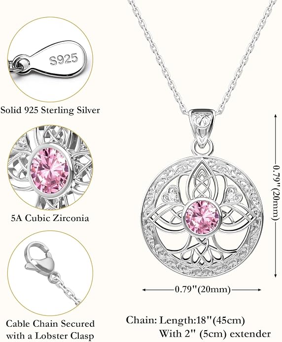 Birthstone Tree of Life Necklace for Women: 925 Sterling Silver Celtic Knot Pendant, Family Jewelry Gift for Mom Daughter Birthday Mother’s Day