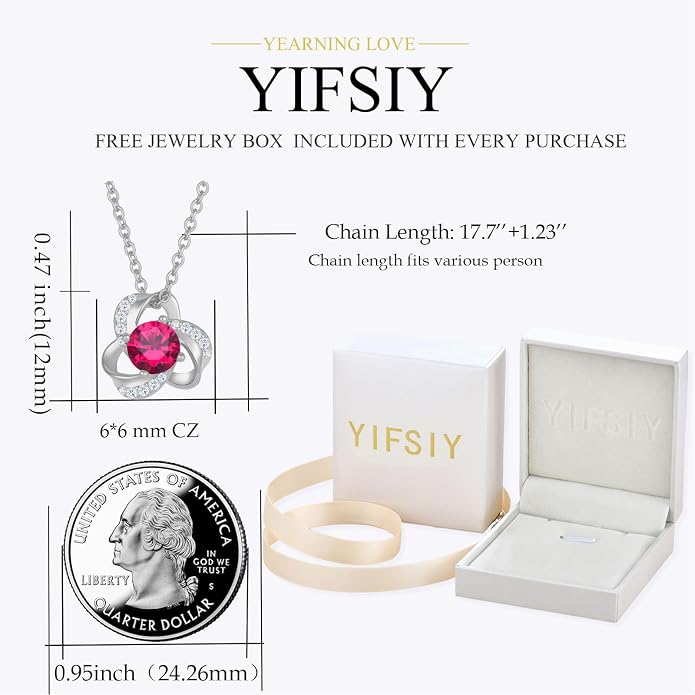 18K Gold Plated Love Knot Necklace for Women, 925 Sterling Silver Round cut Birthstone Pendant Necklace With Chain Lucky Flower Jewelry Gift