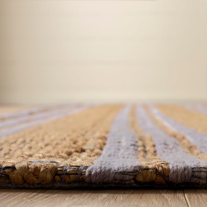 Martha Stewart X SAFAVIEH Collection Area Rug - 6' Square, Natural & Grey, Handmade Wool & Jute, Ideal for Living Room, Bedroom, Dining Space (MSR9528F)