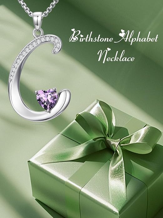 Birthday Gifts for Women Alphabet A to Z Initial Birthstone Pendant Necklaces for Women - 18k White Gold Plated Personalized Name Jewelry Anniversary Graduation Gifts for Wife Her Daughter Girlfriend(with Gift Box)