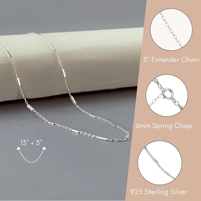 Annika Bella Chain Choker Necklace for Women, 925 Sterling Silver Chokers, Length 13-16 Inches, Short Necklaces for Teens, Waterproof Jewelry Gift for Her