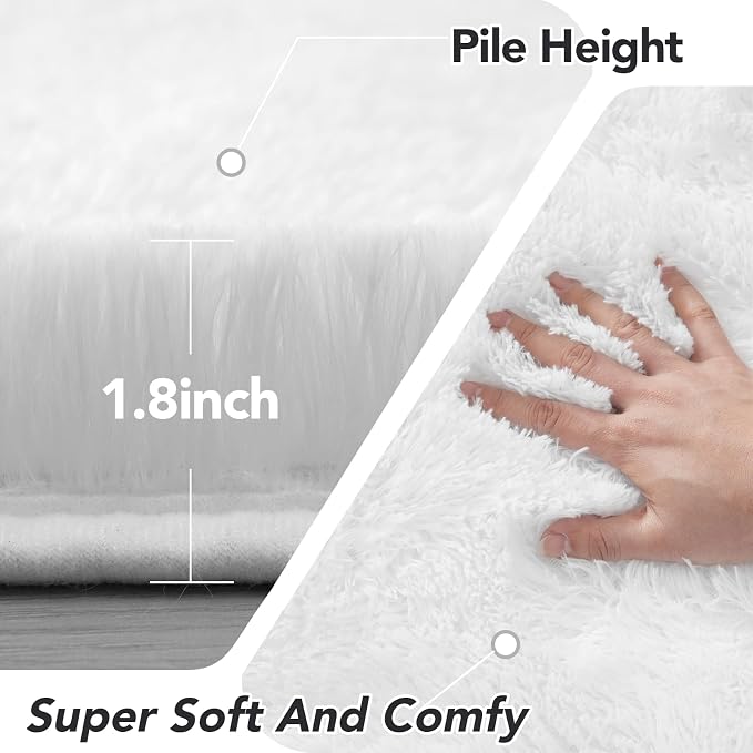 CAIYUECS White Round Rug for Bedroom: 6x6 Feet Soft and Fluffy Area Rug for Living Room- Circle Furry Plush Rug for Kids Room, Dorm- Fuzzy Rugs for Living Room, Home Decor (6ft, White)