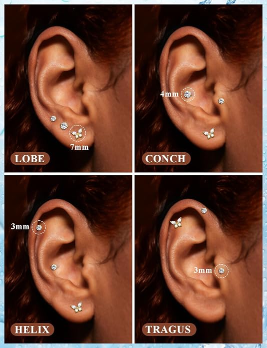 20G 18G 16G Astm F136 Titanium Internal Thread Flat Back Earrings Nose Studs Tragus Forward Helix Conch Cartilage Lobe Earring Stud Medusa Labret Monroe Lip Ring Piercing Jewelry For Women Men