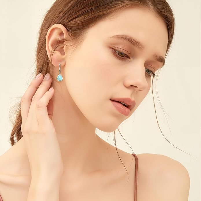 Larimar Dangle Earrings, 925 Sterling Silver Gemstone Larimar Drop Earrings for Women
