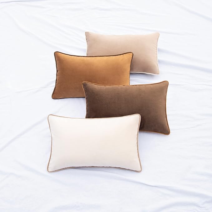 MONDAY MOOSE Decorative Throw Pillow Covers Cushion Cases, Set of 4 Soft Velvet Modern Double-Sided Designs, Mix and Match for Home Decor, Pillow Inserts Not Included (12x20 inch, Brown/Beige)