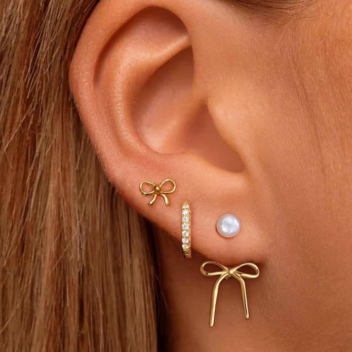 6 Pairs 14K Gold Plated Stud Earrings for Women, Hypoallergenic Cartilage Earrings for Multiple Piercing, Dainty Small Stackable Earrings Set for Jewelry Gift