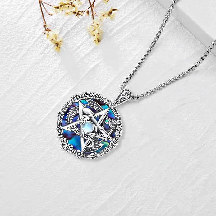 Pentagram Necklace Sterling Silver Triple Moon Goddess/Celtic Knot Witches Knot/Ankh/Sun and Moon/Hecate/Lilith/Santa Muerte/Tetragrammaton Pendant Necklace Pagan Wiccan Magic Egyptian Amulet Jewelry for Women Men