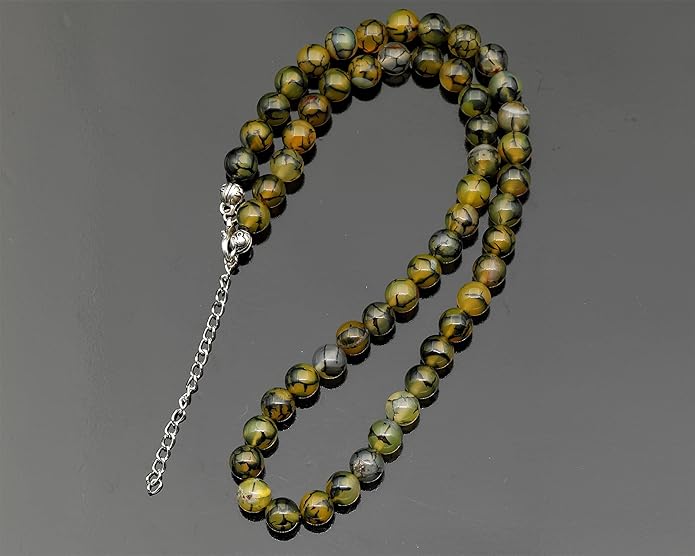 Natural Gemstone Beaded Choker Necklace | 8mm Handmade Adjustable Jewelry for Men & Women | Chakra Balancing Crystal Necklace | Spiritual Gift | Macrame Cord with Extender