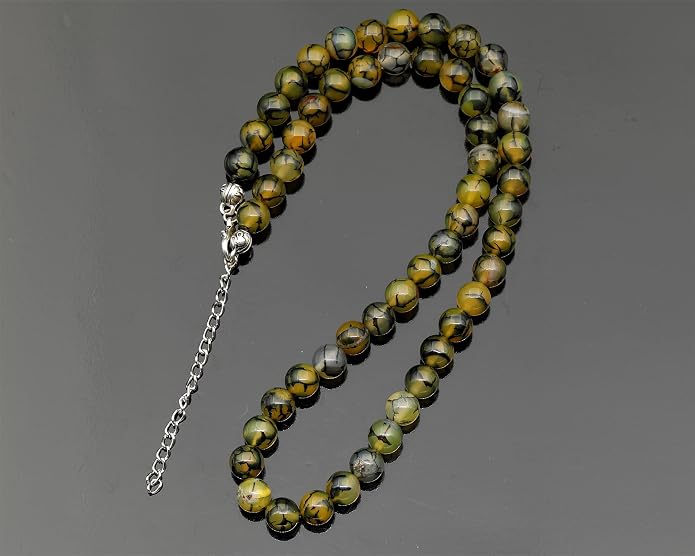 Natural Gemstone Beaded Choker Necklace | 8mm Handmade Adjustable Jewelry for Men & Women | Chakra Balancing Crystal Necklace | Spiritual Gift | Macrame Cord with Extender