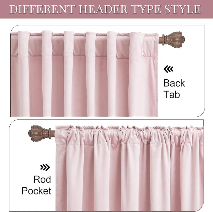 RYB HOME Velvet Curtains 72 inches Length, Back Tab & Rod Pocket Soft Fabric Curtains & Drapes for Home Office Attic Cafe Basement, Blush Pink, W 52 x L 72, 2 Panels Set