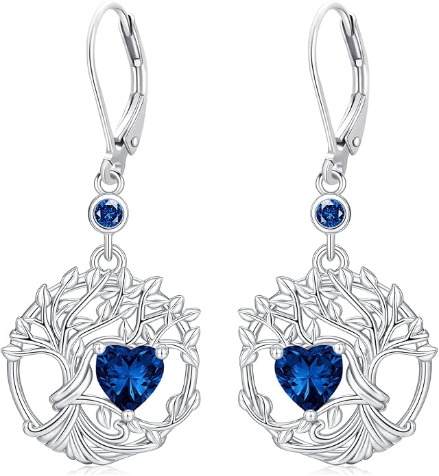 Odinstone 925 Sterling Silver Earrings Tree of Life Teardrop Moonstone Dangle Drop Leverback Earrings for Women