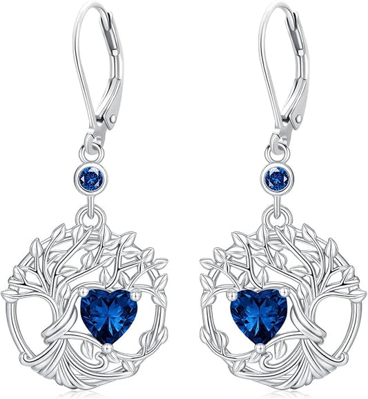Odinstone 925 Sterling Silver Earrings Tree of Life Teardrop Moonstone Dangle Drop Leverback Earrings for Women