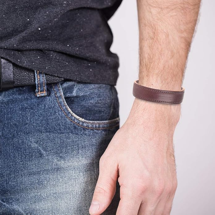 Mens Genuine Leather Bracelet - Handmade Adjustable Leather Cuff Bracelet punk Style leather wrap Wristband for Men