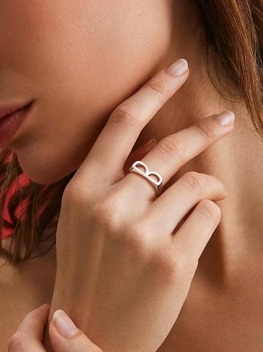 SILVERCUTE 925 Sterling Silver Initial Rings for Women,Adjustable Capital Letter Ring Hypoallergenic,Minimalist 925 Silver Rings for Mother Daughter
