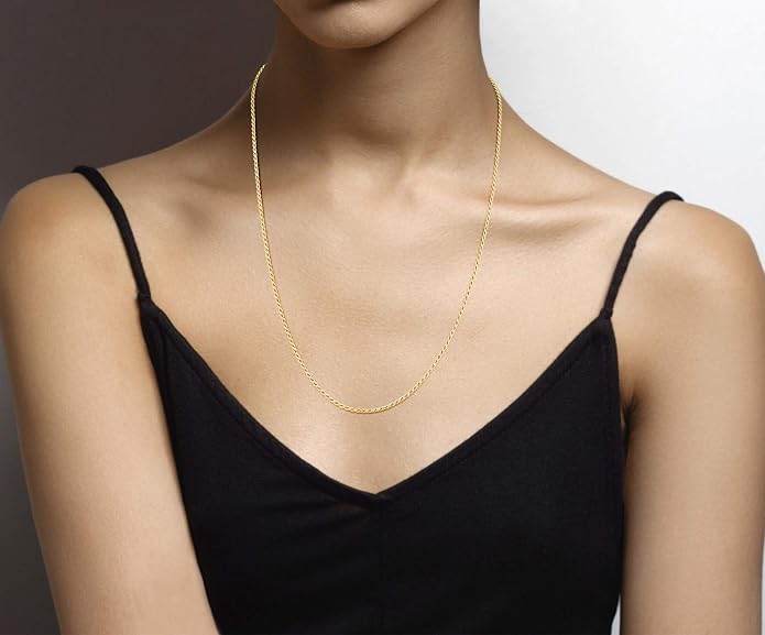 Miabella Italian 18K Gold Plated 925 Sterling Silver 2mm, 3mm Diamond-Cut Braided Rope Chain Necklace for Men Women, Made in Italy
