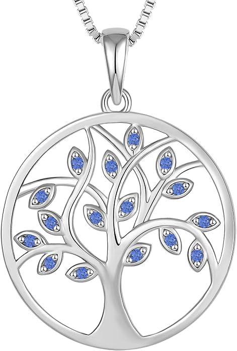 YL 925 Sterling Silver Tree of Life Necklace for Women Round Tree Pendant Birthstone Jewelry for Mom