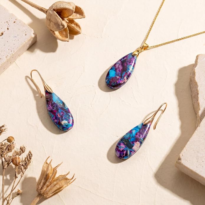 Kingdder Natural Stone Jewelry Set for Women Imperial Healing Stone Necklace Colorful Teardrop Dangle Earings Boho Jewelry