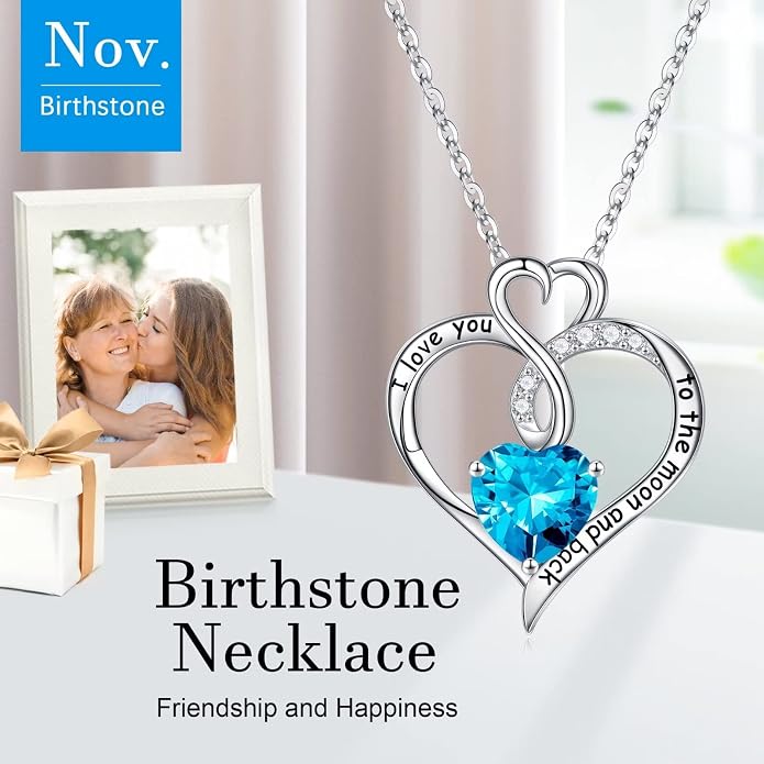 Iefil Birthstone Necklace for Women, 925 Sterling Silver Birthstone Jewelry for Women Wife Her