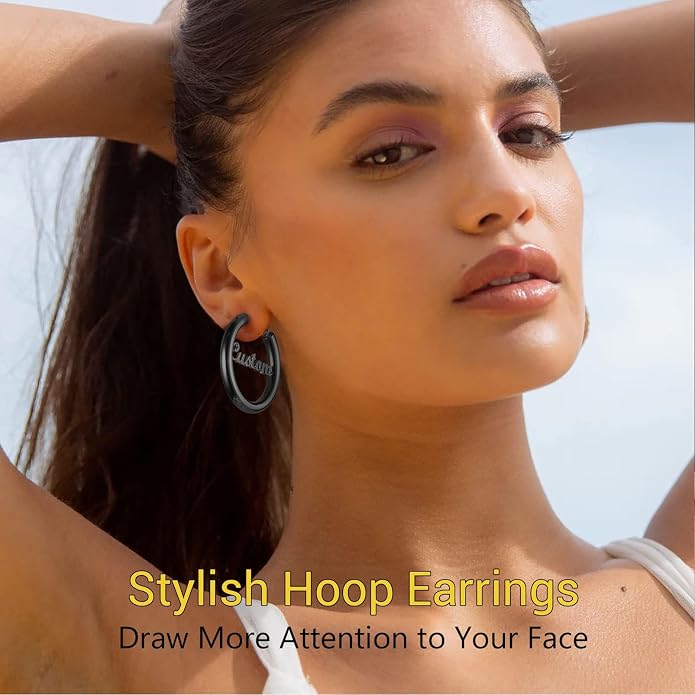 Stainless Steel Chunky Hoop Earrings For Women, Minimalist and Chic, Black/Gold Plated, Round Hoops Earrings Hypoallergenic, Size: 30mm/40mm/60mm/80mm, Come with Box