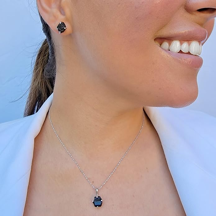 Natural raw gemstone pendant chain necklace with white gold over 925 solid sterling silver, birthstone dainty solitaire gift for her, uniquelan jewelry