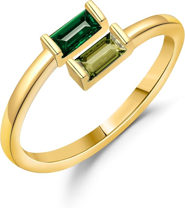 JSJOY Birthstone Rings for Women Dainty Emerald Blue Ring Birthday Gifts for Mom Her Gemstones CZ Ring for Teens Gold Rings That Don't Tarnish Adjustable Ring Jewelry Gifts